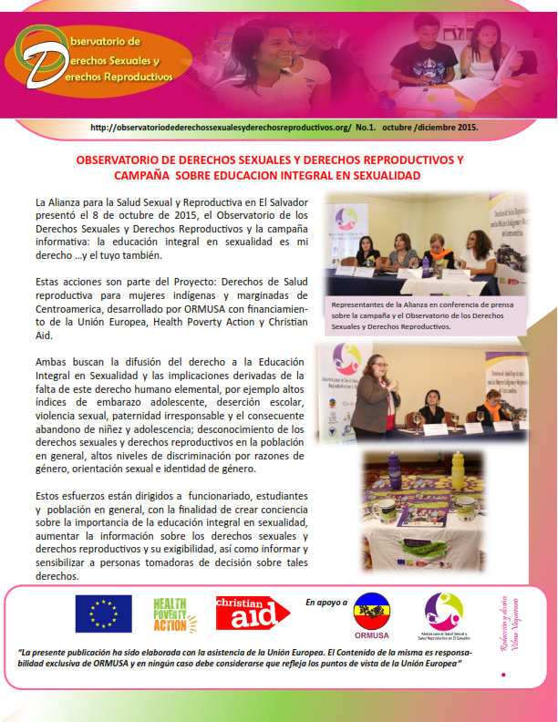 Lee más sobre el artículo Boletin n°1: observatorio de derechos sexuales y derechos reproductivos y campaña sobre educacion integral en sexualidad