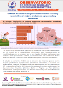 Lee más sobre el artículo Boletín N° 4 – 2024 – ORMUSA desarrolla investigación sobre derechos sexuales y reproductivos en mujeres productoras agropecuarias y pescadoras