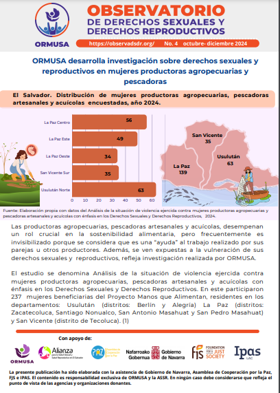 Boletín N° 4 – 2024 – ORMUSA desarrolla investigación sobre derechos sexuales y reproductivos en mujeres productoras agropecuarias y pescadoras