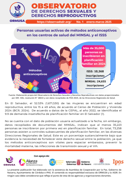 Lee más sobre el artículo Boletín N° 1 – 2025 , Personas Usuarias activas de métodos anticonceptivos en los centros de salud del MINSAL y el ISSS