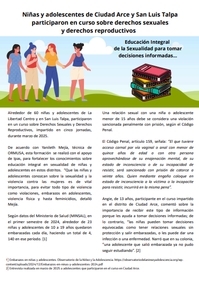 Lee más sobre el artículo Niñas y adolescentes de Ciudad Arce y San Luis Talpa participaron en curso sobre derechos sexuales y derechos reproductivos