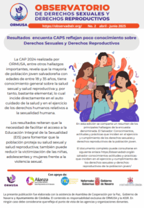 Lee más sobre el artículo Boletín N° 2 – 2025,  Resultados encuesta CAPS refleja poco conocimiento sobre Derechos Sexuales y Derechos Reproductivos