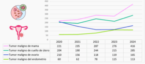 Lee más sobre el artículo Cáncer de mama y cérvico-uterino prevalecen entre las tipologías más comunes de cáncer entre las mujeres, en el periodo 2020-2024