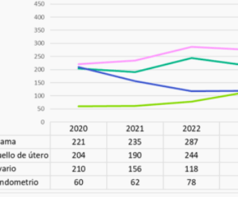 Cáncer de mama y cérvico-uterino prevalecen entre las tipologías más comunes de cáncer entre las mujeres, en el periodo 2020-2024